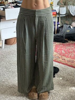 Alex Marie Olive Green Striped Pants
